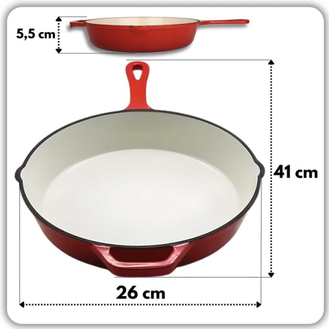 EMALIOWANA PATELNIA ŻELIWNA 26cm HAGE CZERWONA