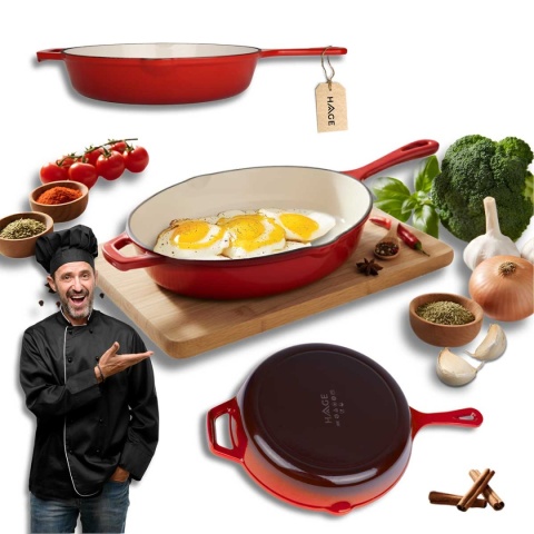 EMALIOWANA PATELNIA ŻELIWNA 26cm HAGE CZERWONA