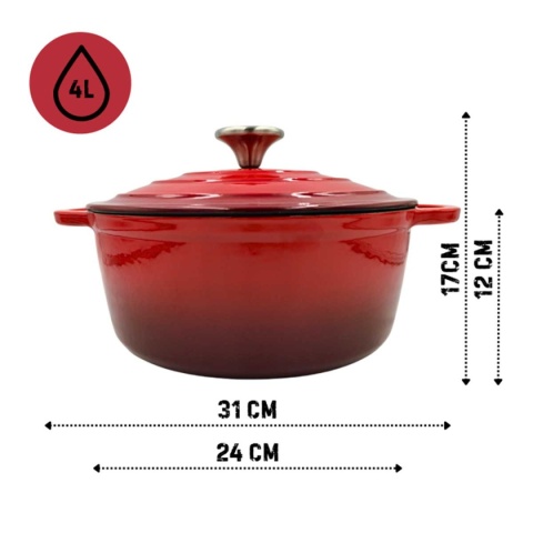EMALIOWANY GARNEK ŻELIWNY 24cm 4L HAGE CZERWONY