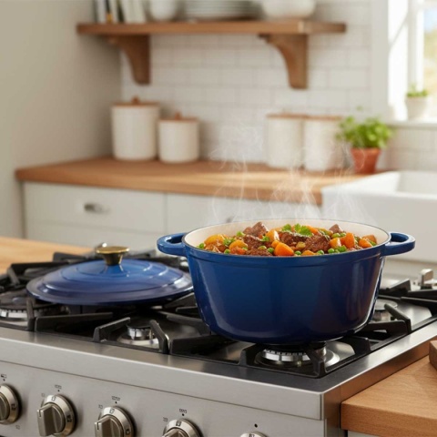 EMALIOWANY GARNEK ŻELIWNY 26cm 5L HAGE NIEBIESKI