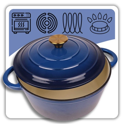 EMALIOWANY GARNEK ŻELIWNY 26cm 5L HAGE NIEBIESKI