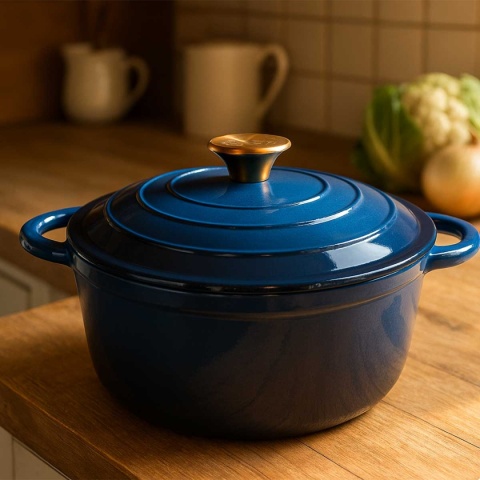 EMALIOWANY GARNEK ŻELIWNY 26cm 5L HAGE NIEBIESKI