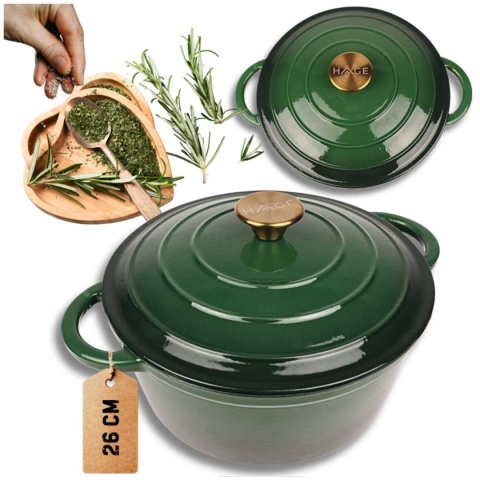 EMALIOWANY GARNEK ŻELIWNY 26cm 5L HAGE ZIELONY
