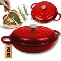 EMALIOWANY GARNEK ŻELIWNY PŁASKI 30cm 3L HAGE CZERWONY