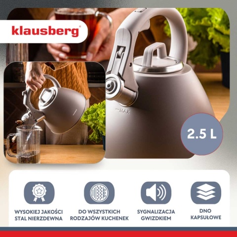 CZAJNIK STALOWY Z GWIZDKIEM 2,5L KLAUSBERG KB-7953
