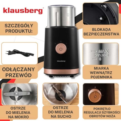 ELEKTRYCZNY MŁYNEK DO KAWY PRZYPRAW OWOCÓW KLAUSBERG KB-7992