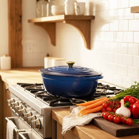 EMALIOWANA BRYTFANNA ŻELIWNA GĘSIARKA 6L HAGE NIEBIESKA