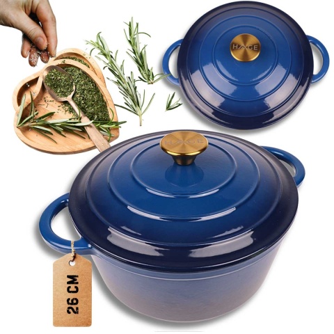 EMALIOWANY GARNEK ŻELIWNY 22cm 3L HAGE NIEBIESKI