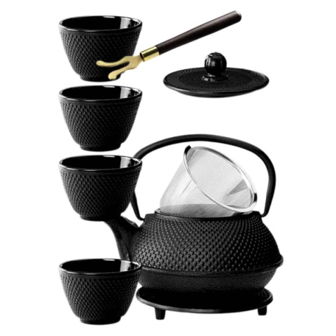 ZAPARZACZ ŻELIWNY DZBANEKCZARNY 900ml Z FILTREM i FILIŻANKAMI PREZENT