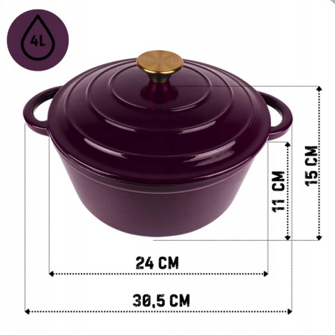 EMALIOWANY GARNEK ŻELIWNY 24cm 4L HAGE EGGPLANT