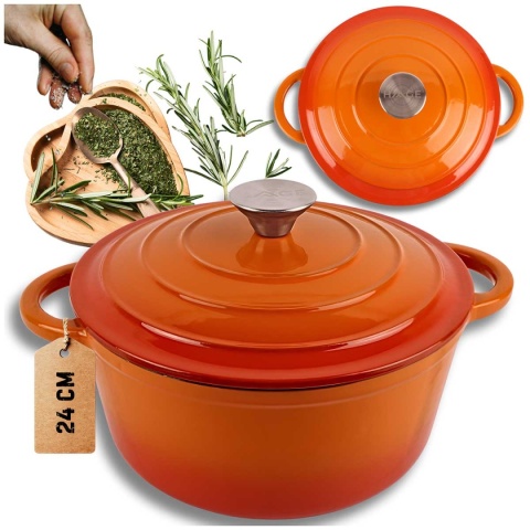 EMALIOWANY GARNEK ŻELIWNY 24cm 4L HAGE ORANGE