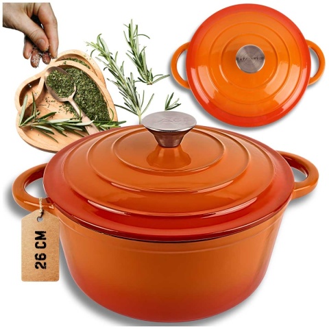 EMALIOWANY GARNEK ŻELIWNY 26cm 5L HAGE ORANGE