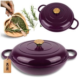 EMALIOWANY GARNEK ŻELIWNY PŁASKI 30cm 3L HAGE EGGPLANT