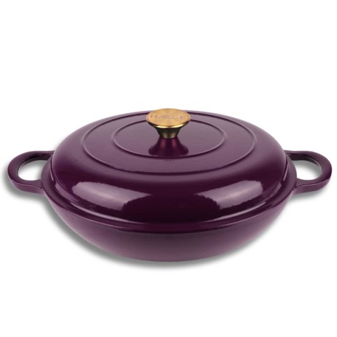 EMALIOWANY GARNEK ŻELIWNY PŁASKI 30cm 3L HAGE EGGPLANT