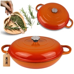 EMALIOWANY GARNEK ŻELIWNY PŁASKI 30cm 3L HAGE ORANGE