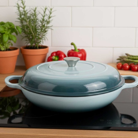 EMALIOWANY GARNEK ŻELIWNY PŁASKI 30cm 3L HAGE SEA SALT