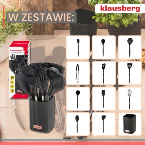 ZESTAW 12 SILIKONOWYCH PRZYBORÓW KUCHENNYCH W STOJAKU KLAUSBERG KB-9011