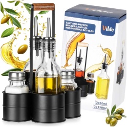 BUTELKI SZKLANE DO OLIWY OCTU 2x 250ml PRZYPRAWNIKI W STOJAKU 229276
