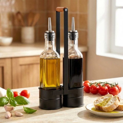 BUTELKI SZKLANE DO OLIWY OCTU 2x 250ml W STOJAKU 229274