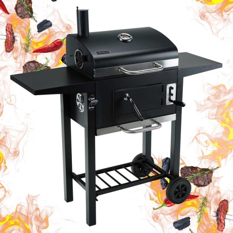 DUŻY GRILL WĘGLOWY NA KÓŁKACH Z PÓŁKAMI KLAUSBERG KB-9034