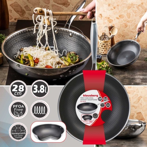 PATELNIA STALOWA WOK 28cm Z POWŁOKĄ PLASTER MIODU KLAUSEBRG KB-9024