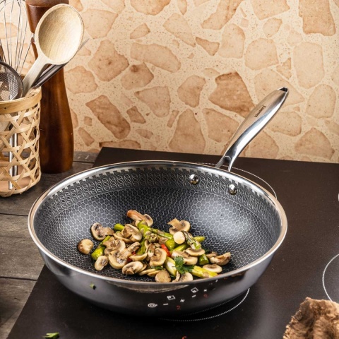 PATELNIA STALOWA WOK 28cm Z POWŁOKĄ PLASTER MIODU KLAUSEBRG KB-9024