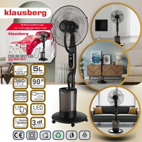 WENTYLATOR WIATRAK PODŁOGOWY MGIEŁKOWY Z NAWILŻACZEM KLAUSBERG KB-9043