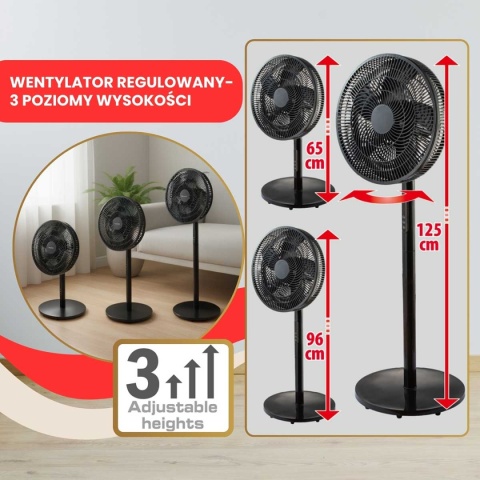 WENTYLATOR WIATRAK PODŁOGOWY BIURKOWY REGULOWANY KLAUSBERG KB-9041