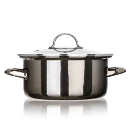 GARNEK EMALIOWANY 20cm 2L Z POKRYWĄ BANQUET METALLIC BLACK