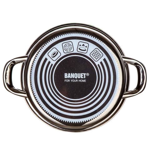 GARNEK EMALIOWANY 20cm 2L Z POKRYWĄ BANQUET METALLIC BLACK