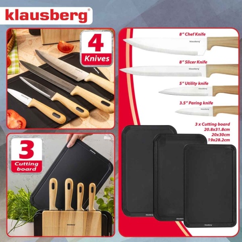 ZESTAW NOŻY I DESEK KUCHENNYCH W STOJAKU KLAUSBERG KB-9037