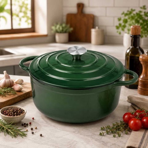 EMALIOWANY GARNEK ŻELIWNY 24cm 4,2L ZIELONY 7751