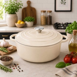 EMALIOWANY GARNEK ŻELIWNY 28cm 5,9L KREMOWY 7766