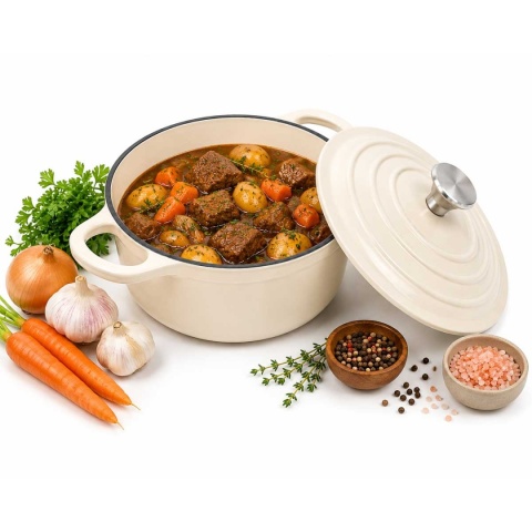 EMALIOWANY GARNEK ŻELIWNY 28cm 5,9L KREMOWY 7766