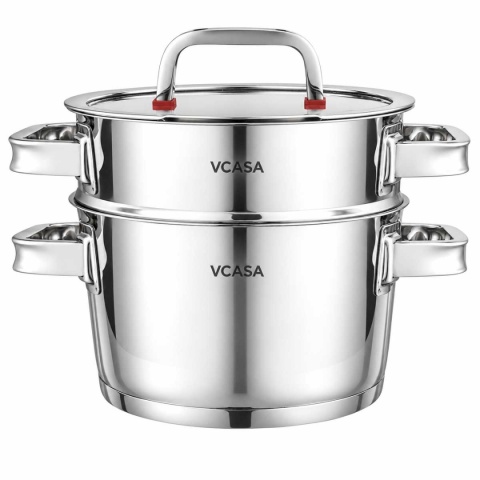 GARNEK STALOWY NA PARĘ 24cm 3 ELEMENTOWY VCASA VC-90107 SIERRA