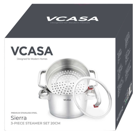 GARNEK STALOWY NA PARĘ 24cm 3 ELEMENTOWY VCASA VC-90107 SIERRA
