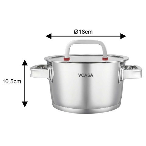 GARNEK STALOWY Z POKRYWĄ 18cm 2.2L VCASA VC-90103 SIERRA