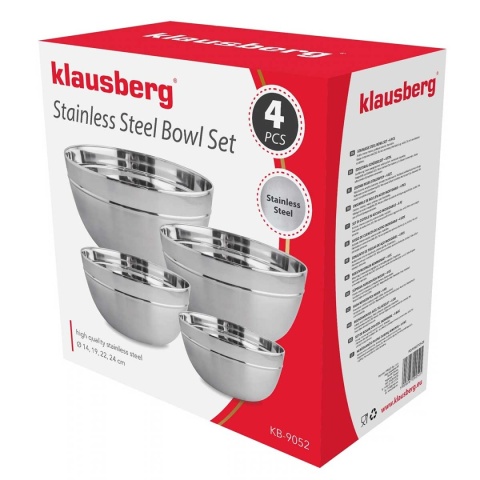 KOMPLET STALOWYCH MISEK KUCHENNYCH 14/19/22/24 cm KLAUSBERG KB-9052
