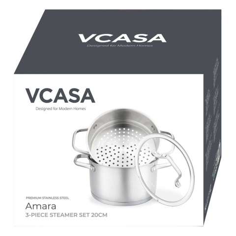 GARNEK STALOWY NA PARĘ 20cm 3 ELEMENTOWY VCASA VC-90117 AMARA