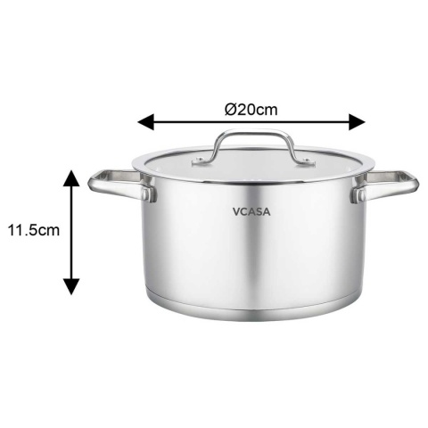 GARNEK STALOWY Z POKRYWĄ 20cm 3.4L VCASA VC-901114 AMARA