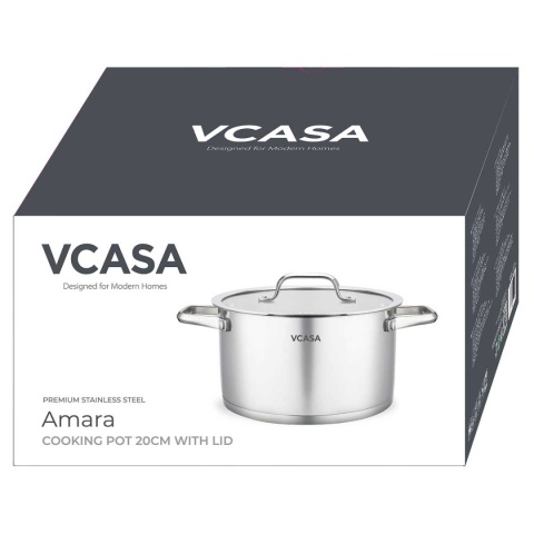 GARNEK STALOWY Z POKRYWĄ 20cm 3.4L VCASA VC-901114 AMARA