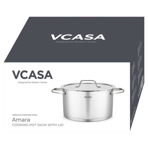 GARNEK STALOWY Z POKRYWĄ 24cm 5.8L VCASA VC-901115 AMARA