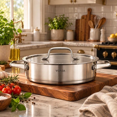 GARNEK STALOWY NISKI Z POKRYWĄ 24cm 2.9L VCASA VC-90116 AMARA