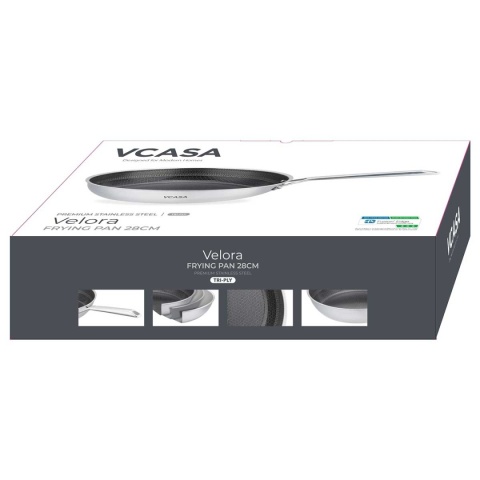 PATELNIA STALOWA 28cm VCASA VC-90156 VELORA Z POWŁOKĄ CERAMICZNĄ